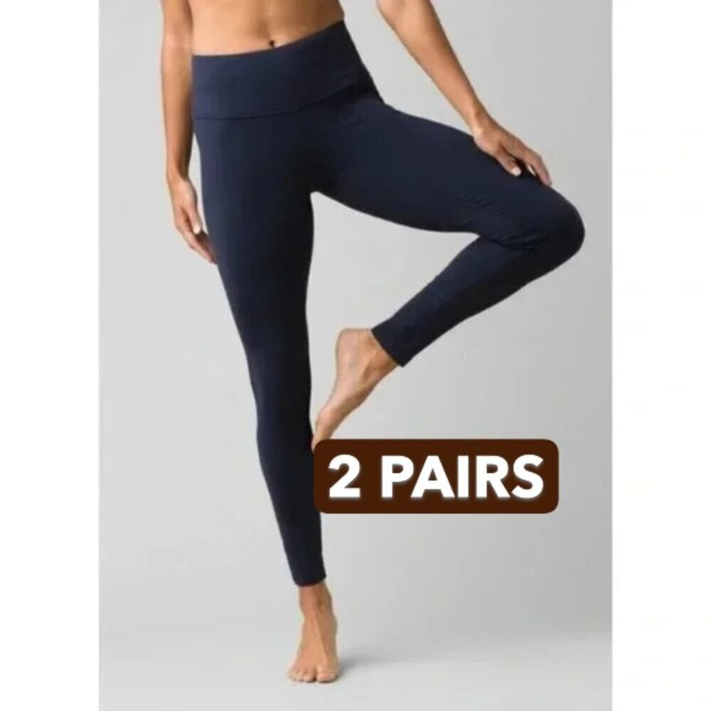 2 PAIRS PrAna  Leggings Pillar Yoga Wide Waistband Blue & Black‎ Both Size XS